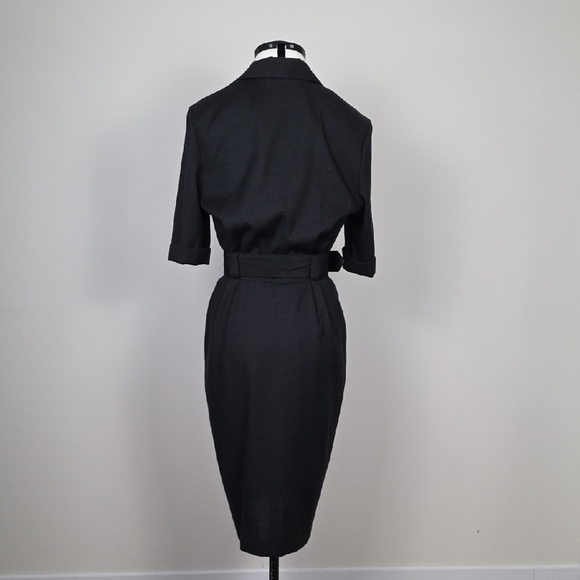 Vintage Black Belted Utility Dress β No Label β Classic Safari-Inspired Silhouet - Picture 6 of 9